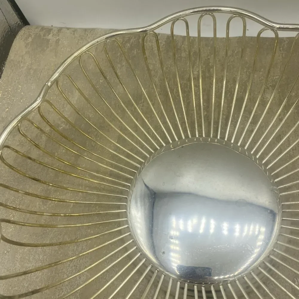 Silver Plate Round Fruit, Bread, Vegetable Bowl Basket, 9.5” Diameter